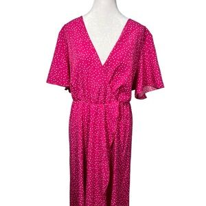 SHEIN Pink and White Polka‎ Dot Midi Casual Classic Chic Dress Size 3XL Pristine